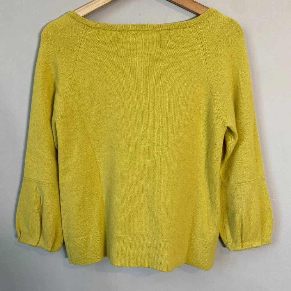 Boden Women's Size 4 100% Cashmere Puff Sleeve Knit Pullover Sweater Yellow Cozy - Picture 11 of 15